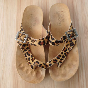 YOKONO Women Ibiza Leopard Calf Hair Leather Sandals Cork Slide Toe 8 Spain